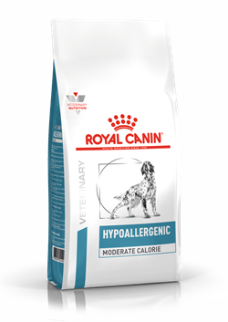 MINDST HOLDBAR TIL 4/3-2023. Royal Canin Hypoallergenic MODERATE CALORIE. Hundefoder mod allergi (dyrlæge diætfoder) 14 kg. 